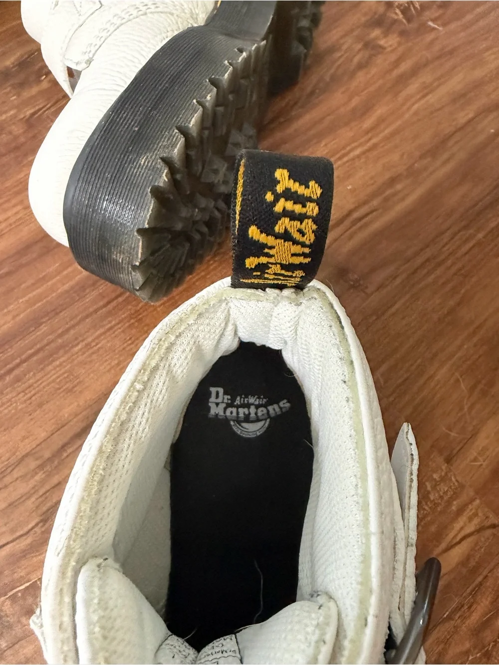 Dr Martens White Platform Heart-Buckle Women's Boots